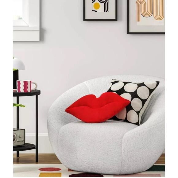 Lips Forever Oversized Red Lip Shaped Accent Pillow w/ Velvet Exterior 10" x 17" - Picture 3 of 3